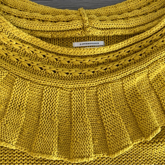 Anthropologie Sweater Size M P Marigold Yellow Cotton Off Shoulder Wide Neck - Picture 13 of 15